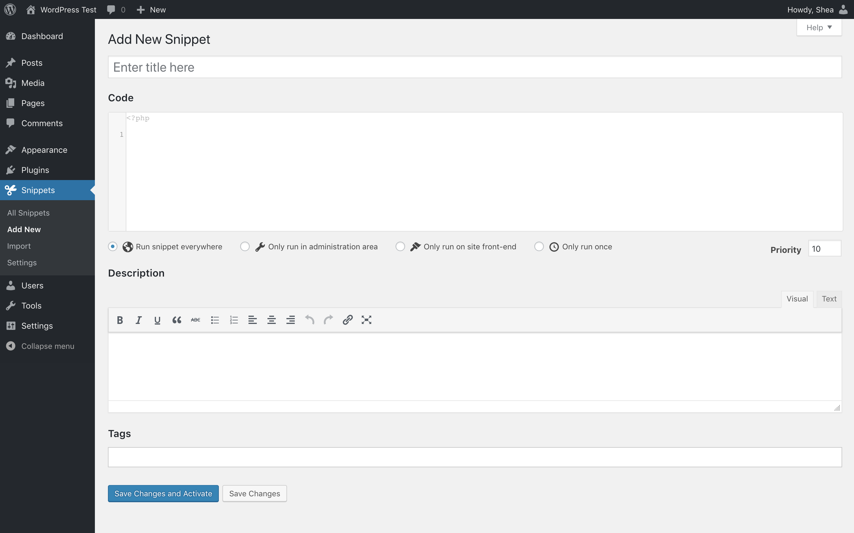 Code Snippets Screenshot